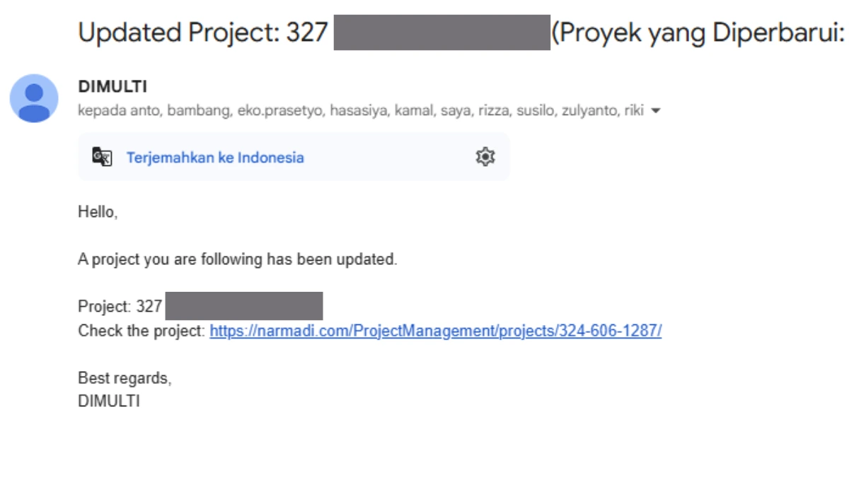 Notification type approval projects by email