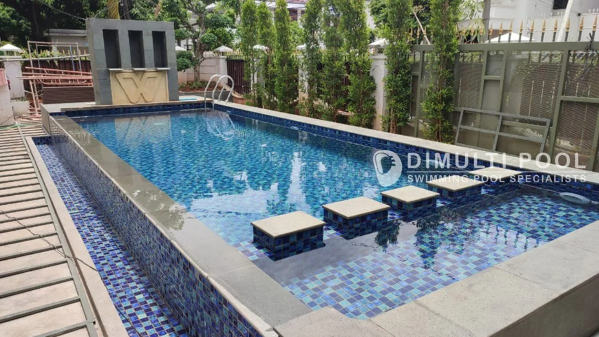 Waterfall in the swimming pool