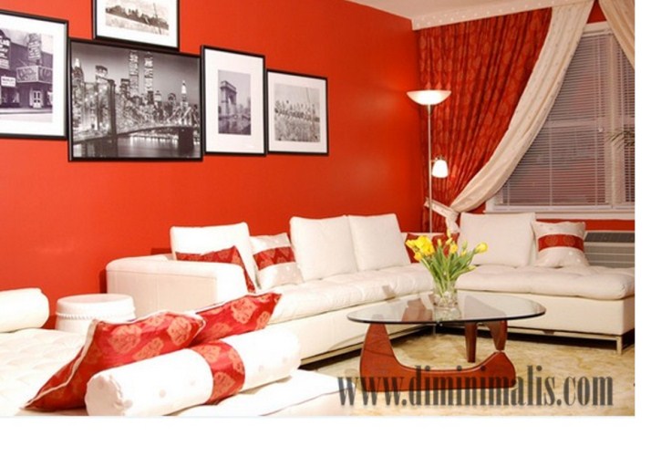  interior merah putih, interior warna bendera merah putih, kombinasi elegan merah-putih-hitam, desain ruang tamu warna merah, kamar mandi warna merah putih