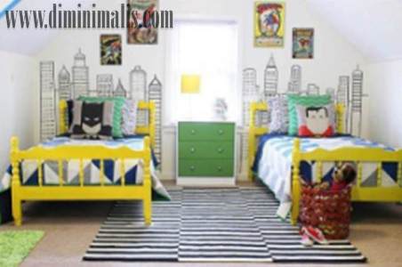 kamar anak kembar, desain kamar anak kembar, desain kamar anak kembar minimalis