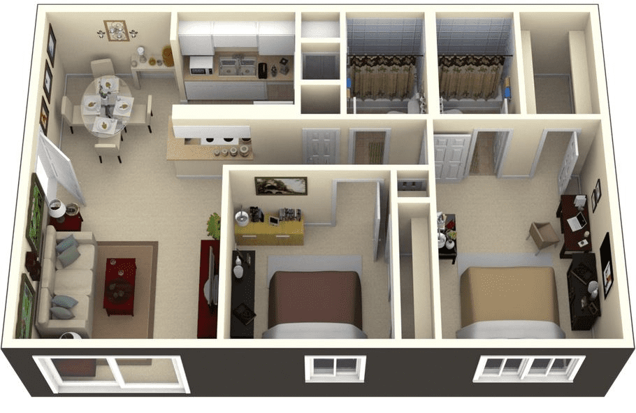 desain apartemen 2 kamar 