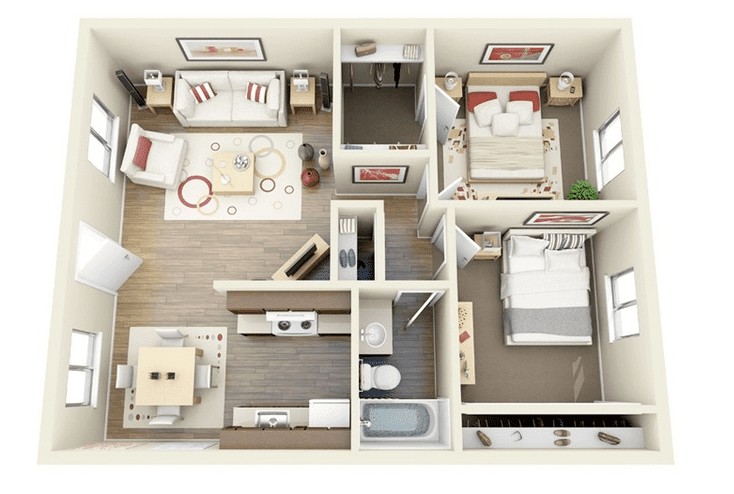 desain apartemen 2 kamar 