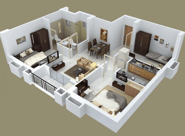 desain apartemen 3 kamar