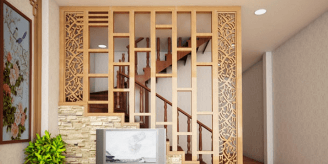 desain pembatas ruangan dari kayu