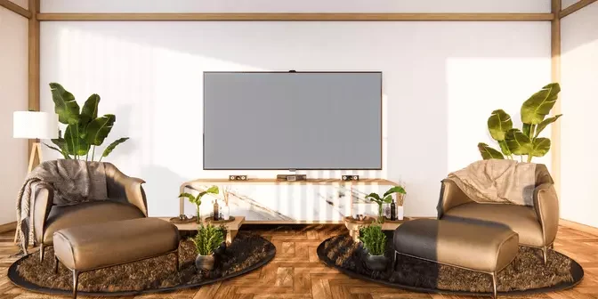 ruang tv minimalis diantara sofa