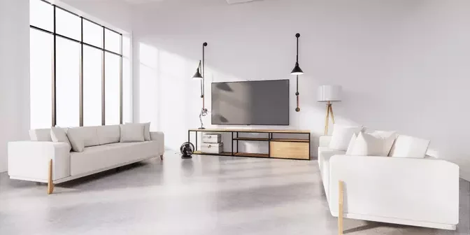 ruang tv minimalis pencahayaan bagus