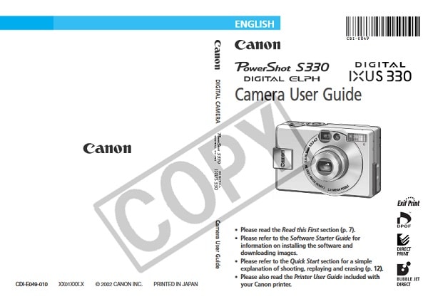 Canon PowerShot S330 Manual User Guide