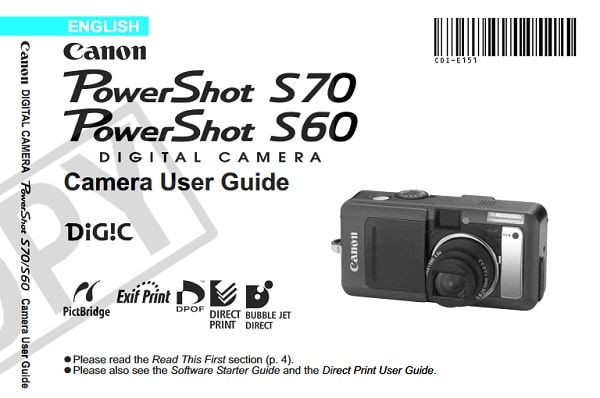 Canon PowerShot S70 Manual User Guide