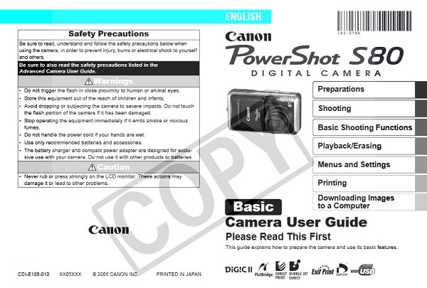 Canon PowerShot S80 Manual User Guide