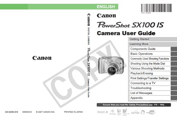 Canon PowerShot SX100 IS Manual User Guide
