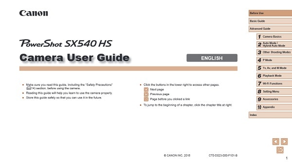 Canon PowerShot SX540 HS Manual User Guide
