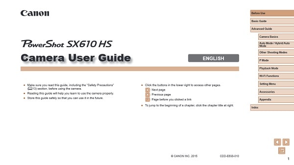 Canon PowerShot SX610 HS Manual User Guide