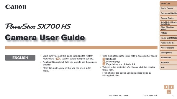 Canon PowerShot SX700 HS Manual User Guide
