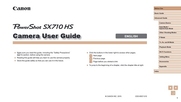 Canon PowerShot SX710 HS Manual User Guide
