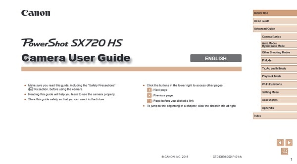 Canon PowerShot SX720 HS Manual User Guide
