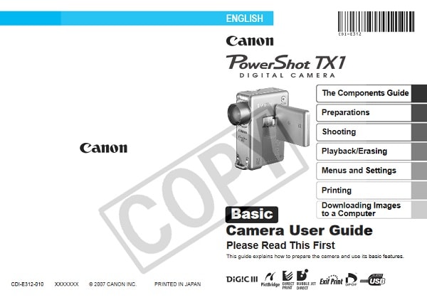 Canon PowerShot TX1 Manual