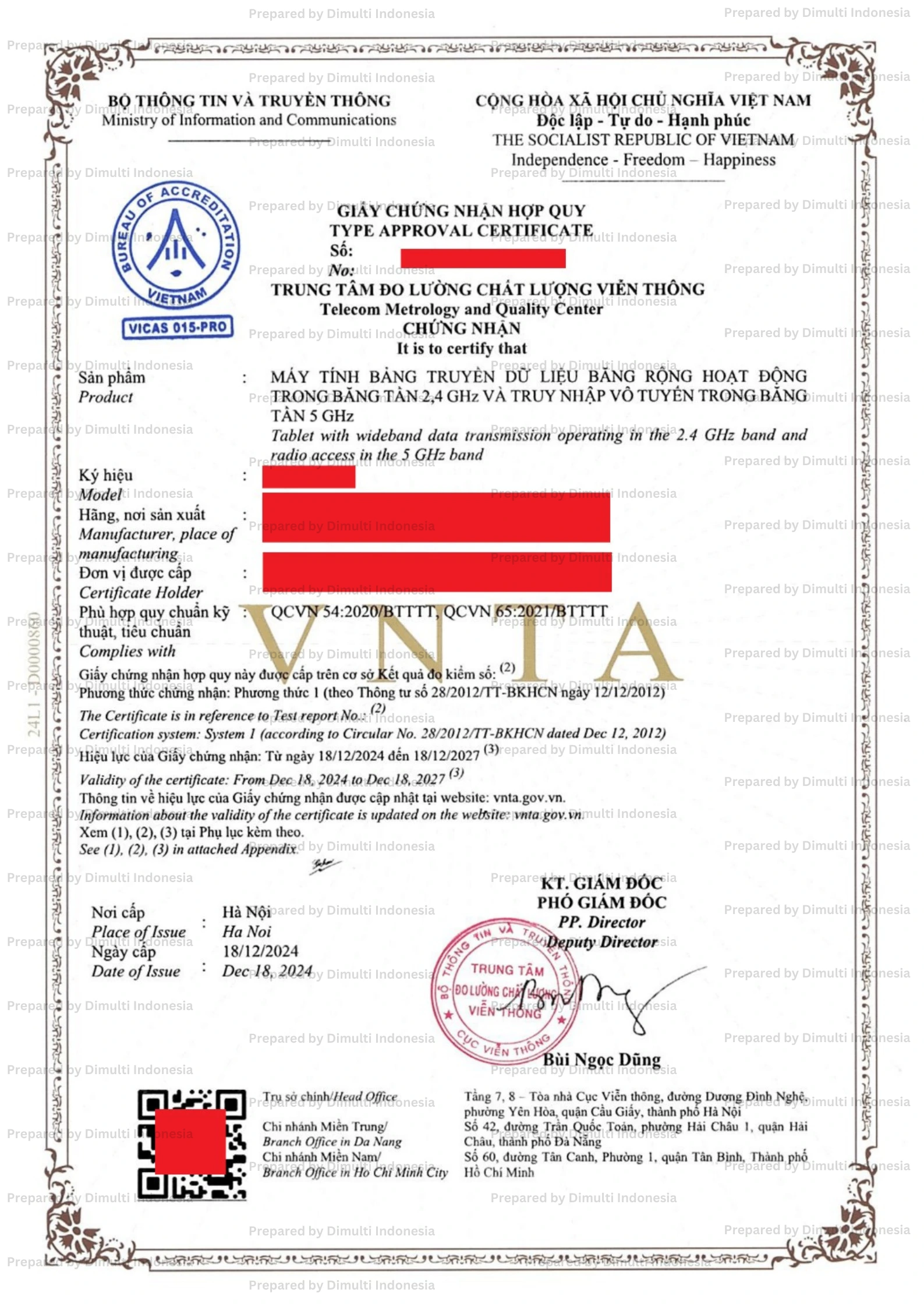 MoST Sample Certificate