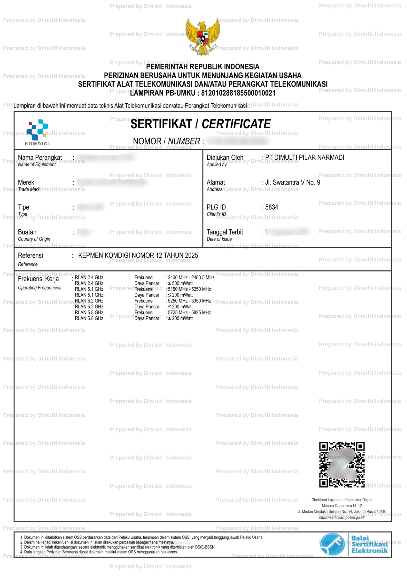 DJID Certificate example under the name of Dimulti - Edited